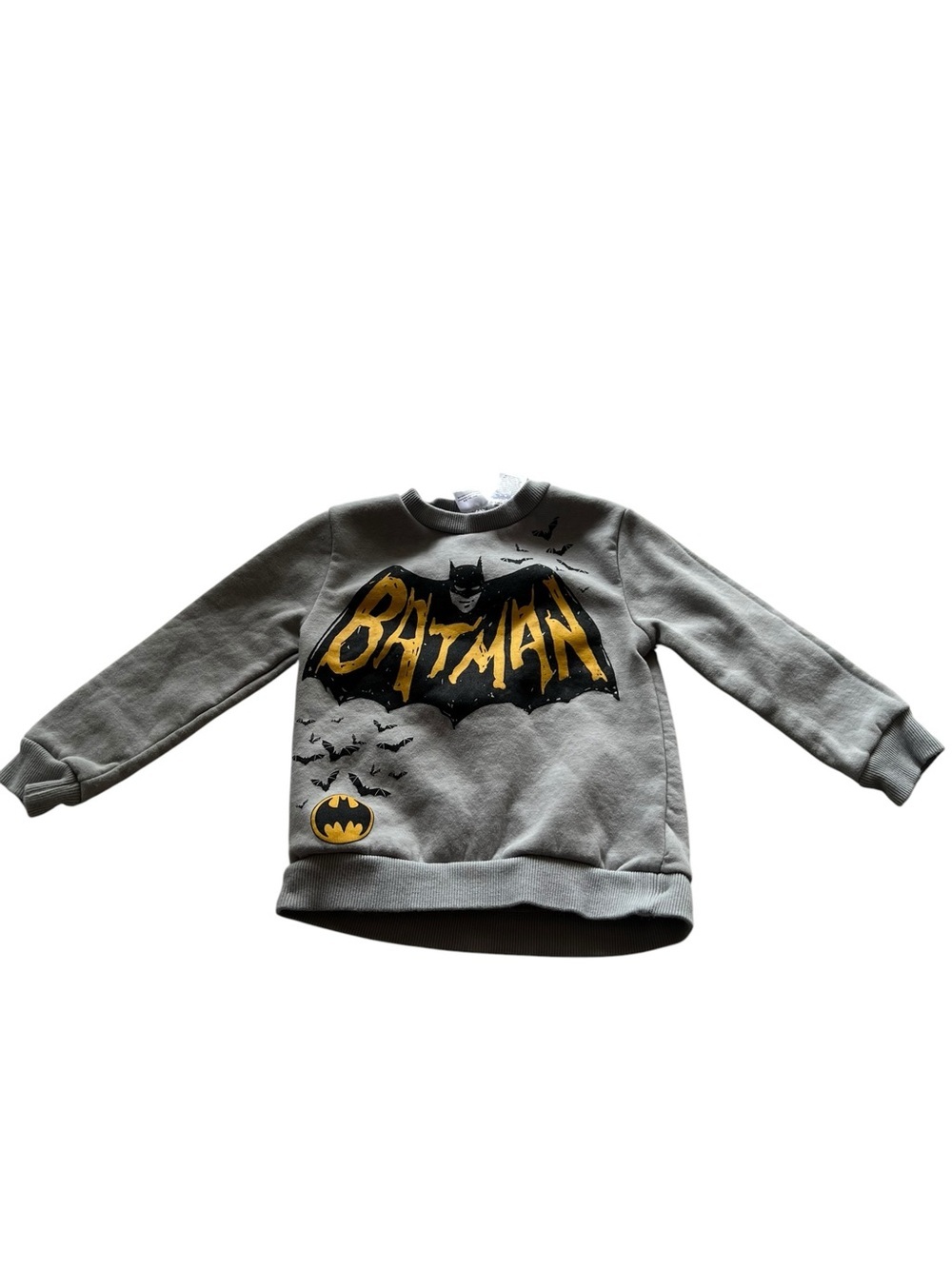 Batman Kids Boys Sz 4 Sweatshirt Gray Black Yellow Batman Bat Graphic 34P2691BTF